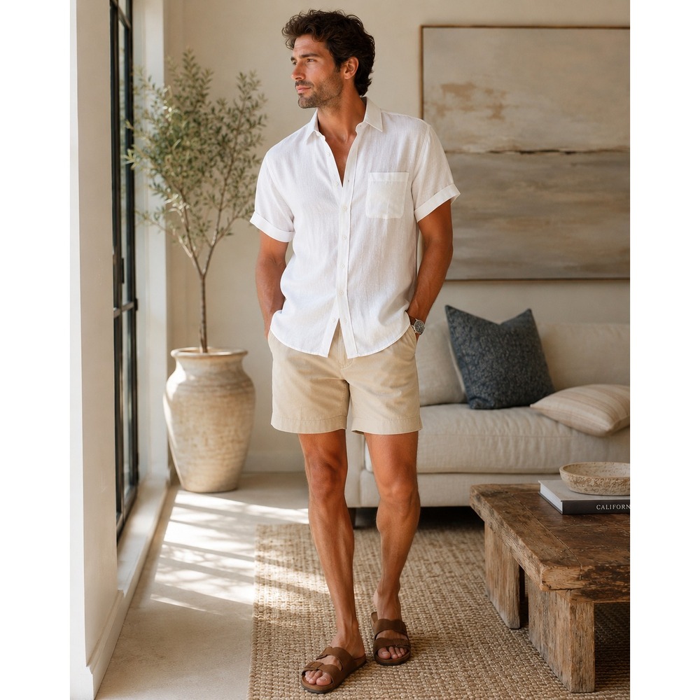 THOM AARON Mens New Casual Shirt LARGE 100% Linen MADE EUROPEAN GROWN FLAX